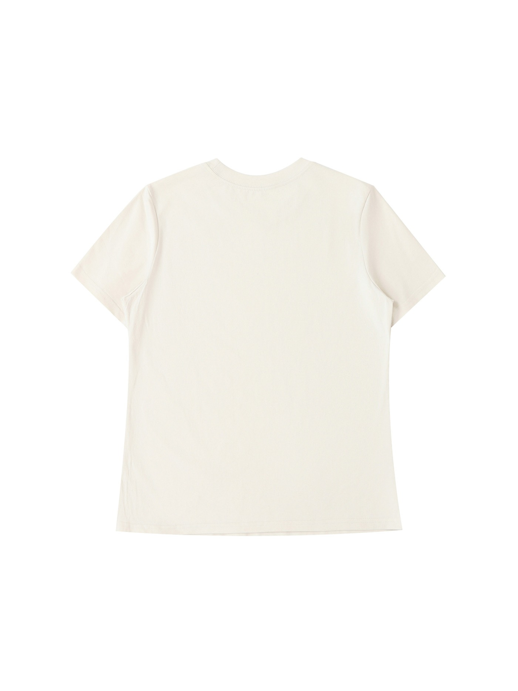 Women's standard shoulder t-shirt in Mild Apricot, back view on white. Marcel Afters