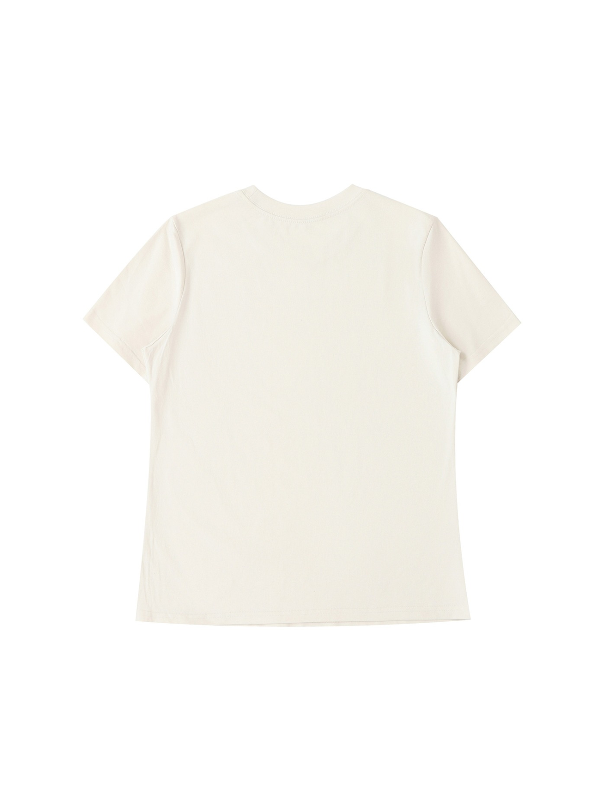 Women's standard shoulder t-shirt in Mild Apricot, back view on white. Marcel Afters