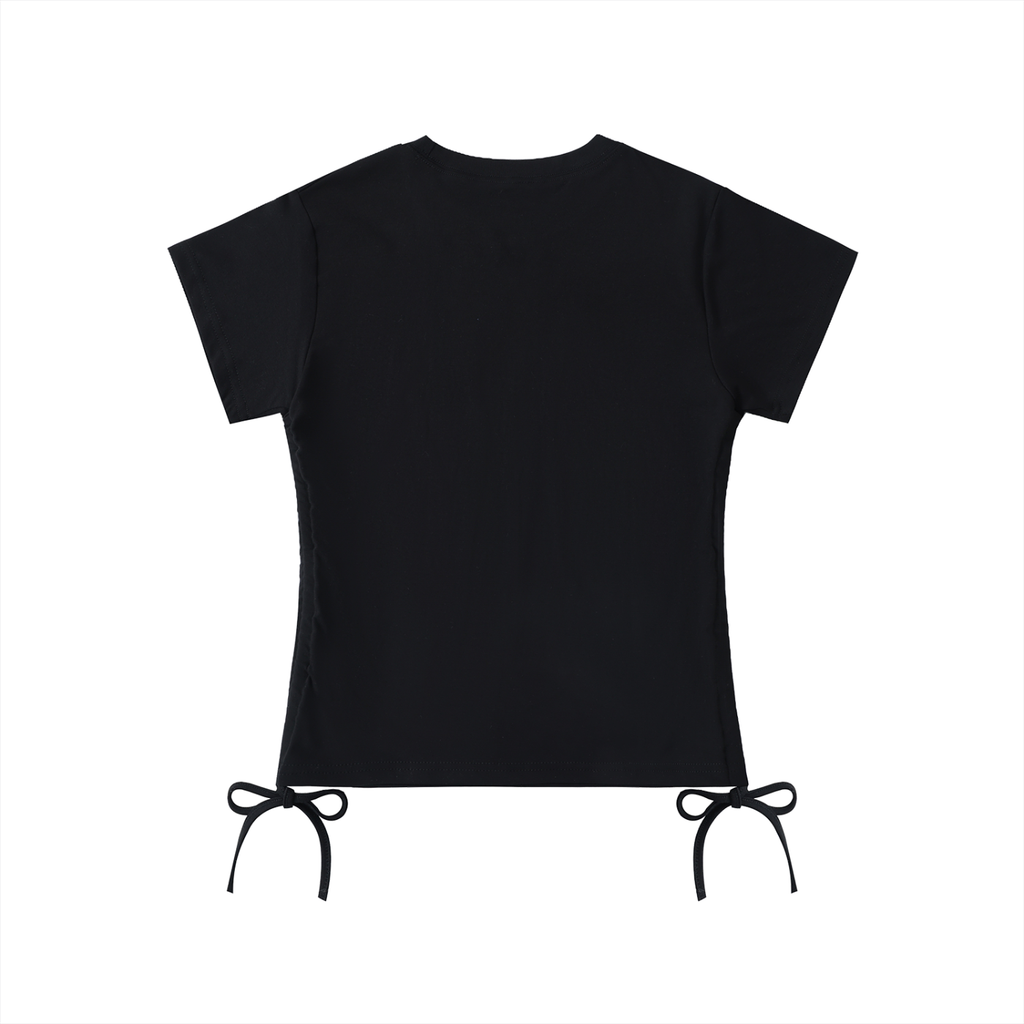 Essential drawstring t-shirt in Black, back view