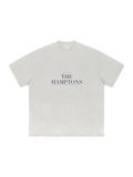 The Hamptons Heavyweight Drop Shoulder T-Shirt by Marcel Afters in Oat Gray, front view with the printed artwork, on white