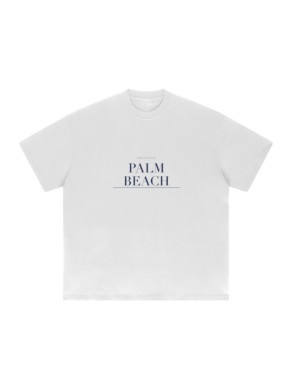 Palm Beach Heavyweight Drop Shoulder T-Shirt by Marcel Afters in White, front view with the printed artwork, on white