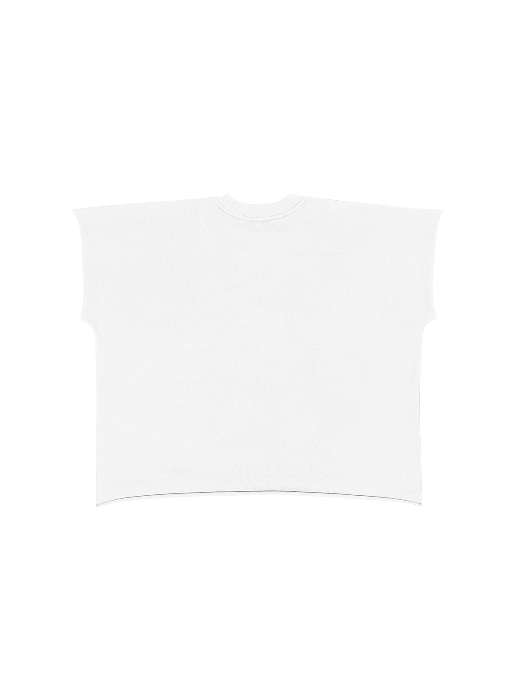 Unisex raw edge boxy non-shrink t-shirt in White, back view on white. Marcel Afters