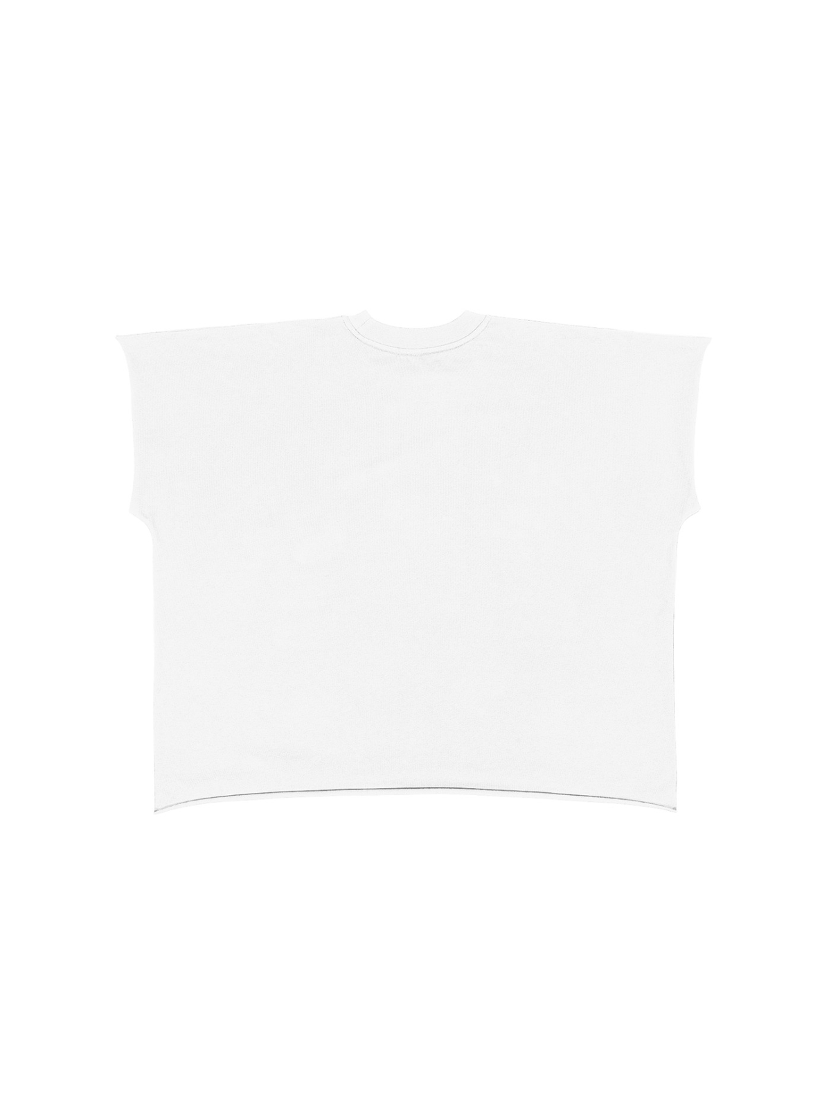 Unisex raw edge boxy non-shrink t-shirt in White, back view on white. Marcel Afters