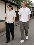 Marcel Afters Essential Cotton T-Shirt, 260 gsm, Drop Shoulder, Oat Gray and White, couple, street