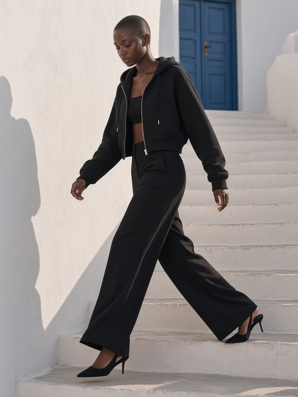 Marcel Afters Essential Cropped Zip-Up Hoodie — Dark