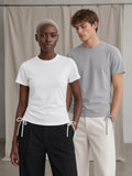 Marcel Afters Essential Drawstring T-Shirt, White and Light Gray, couple, studio