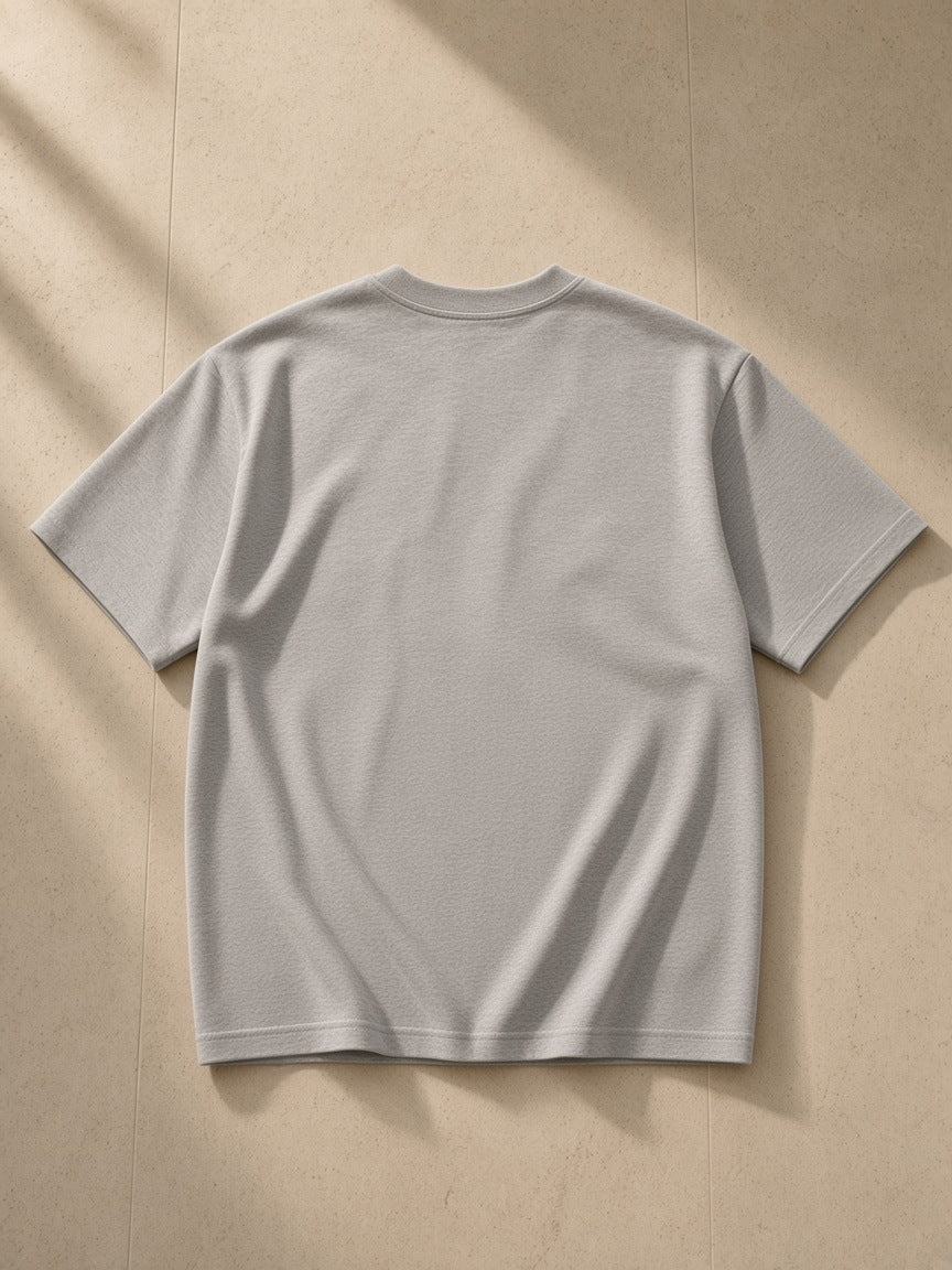 Back of the Flower Gray Essential Heavyweight Cotton T-Shirt, laid flat
