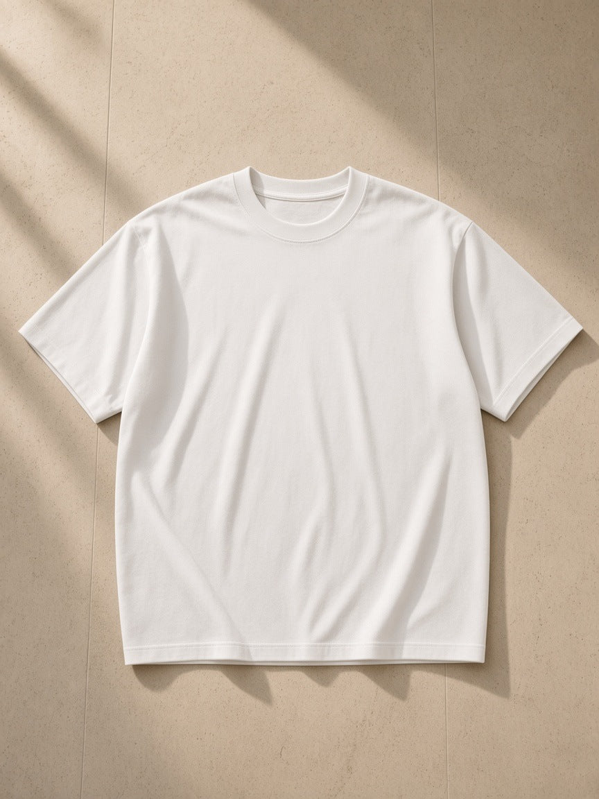 Front of the White Essential Heavyweight Cotton T-Shirt, laid flat