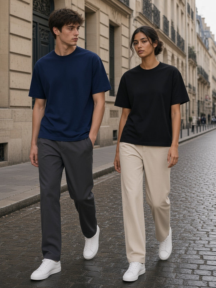 Marcel Afters Essential Sorona Boxy T-Shirt — Dark, Navy Blue and Black, couple, street