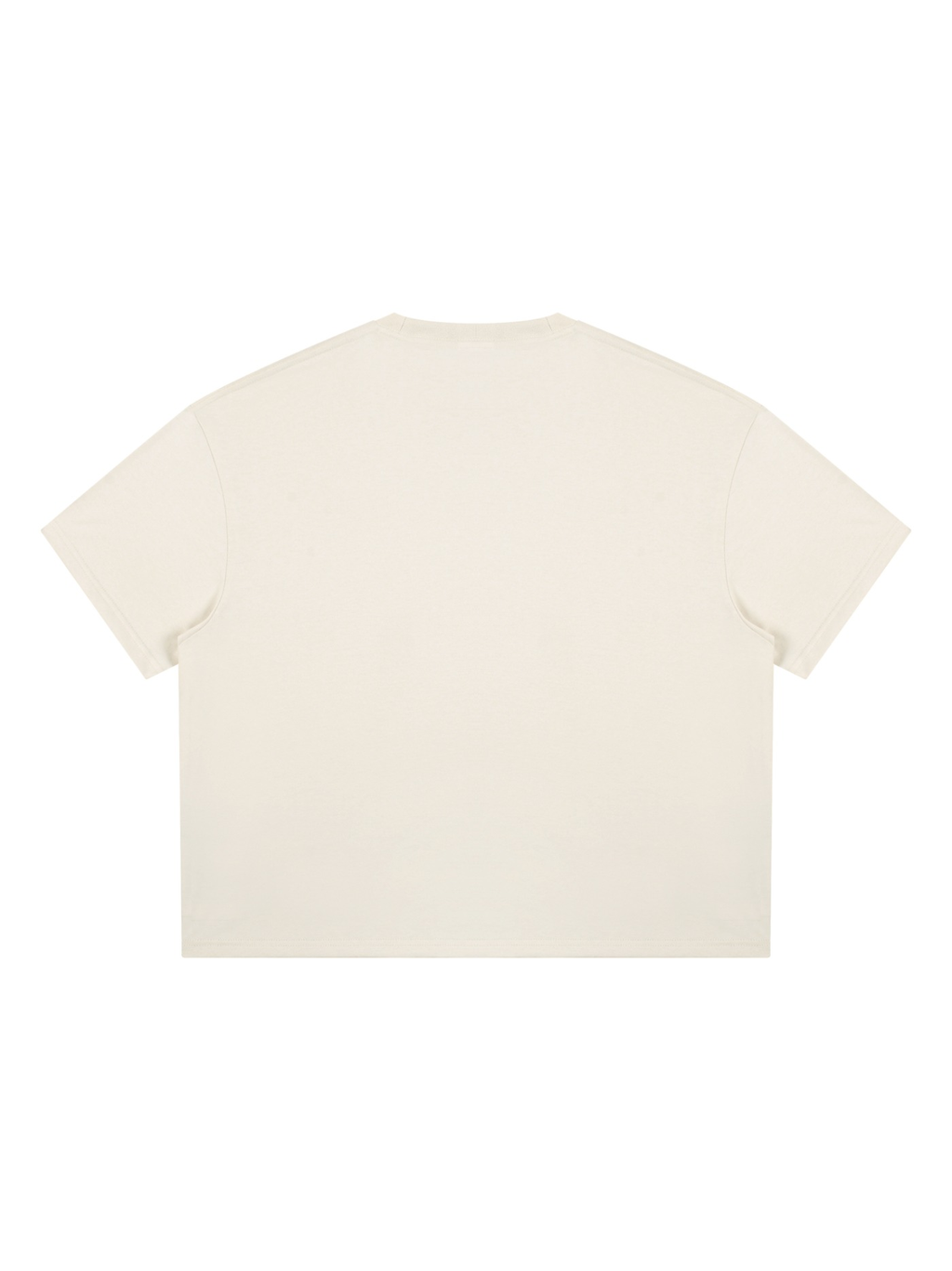 Unisex boxy Coolmax t-shirt in Light Apricot, back view on white. Marcel Afters