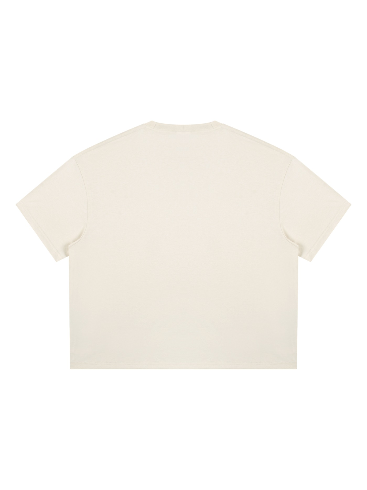 Unisex boxy Coolmax t-shirt in Light Apricot, back view on white. Marcel Afters