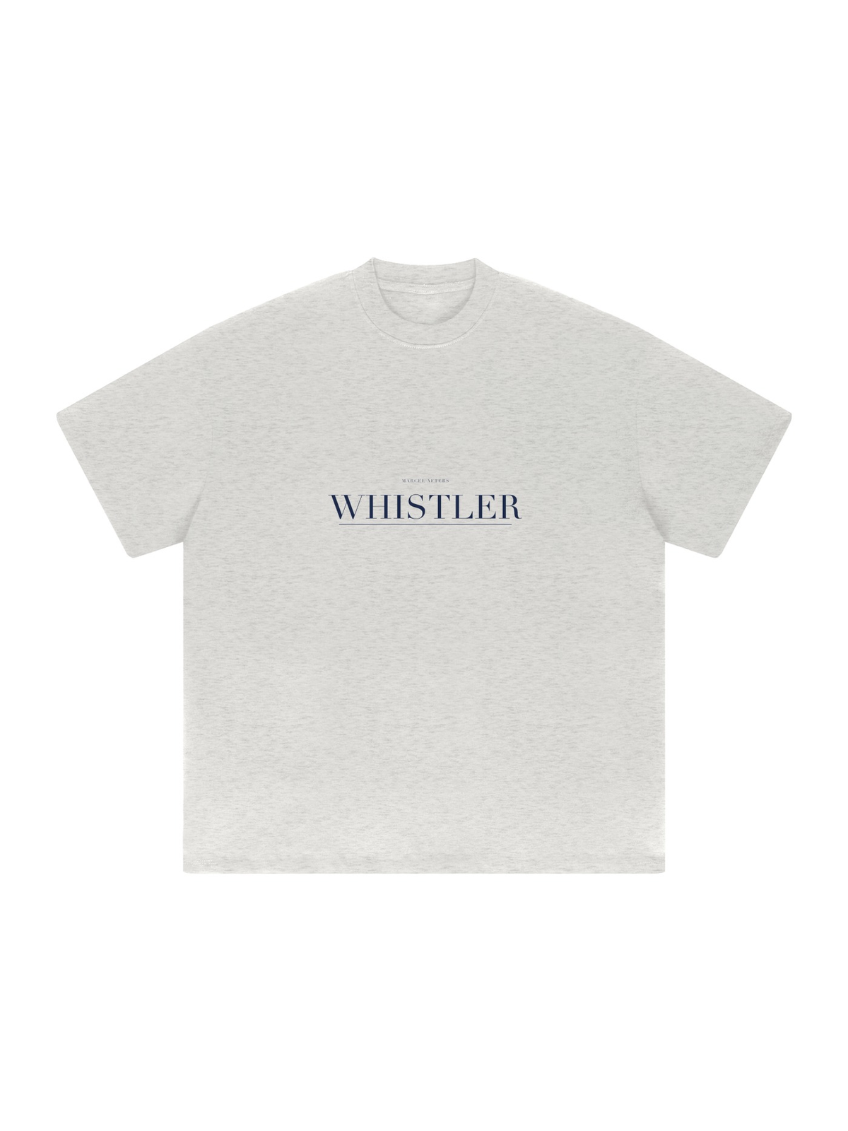 Whistler Heavyweight Drop Shoulder T-Shirt by Marcel Afters in Oat Gray, front view with the printed artwork, on white