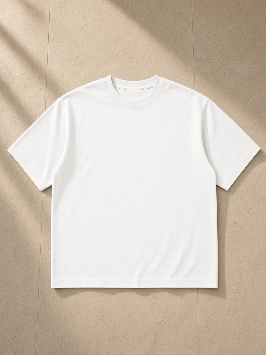 Women's Heavyweight Boxy T-Shirt in White, laid flat on pale limestone