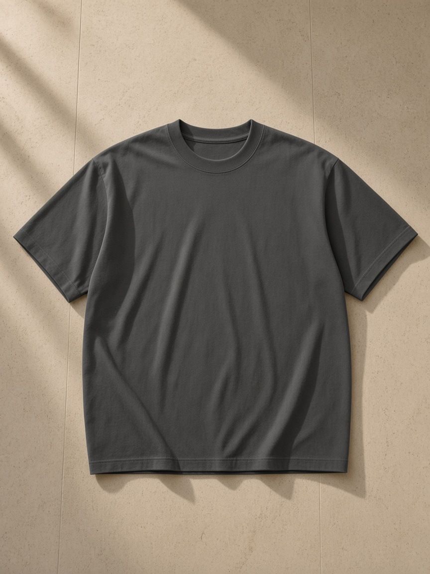 Front of the Dark Gray Men's Heavyweight Drop Shoulder T-Shirt, laid flat