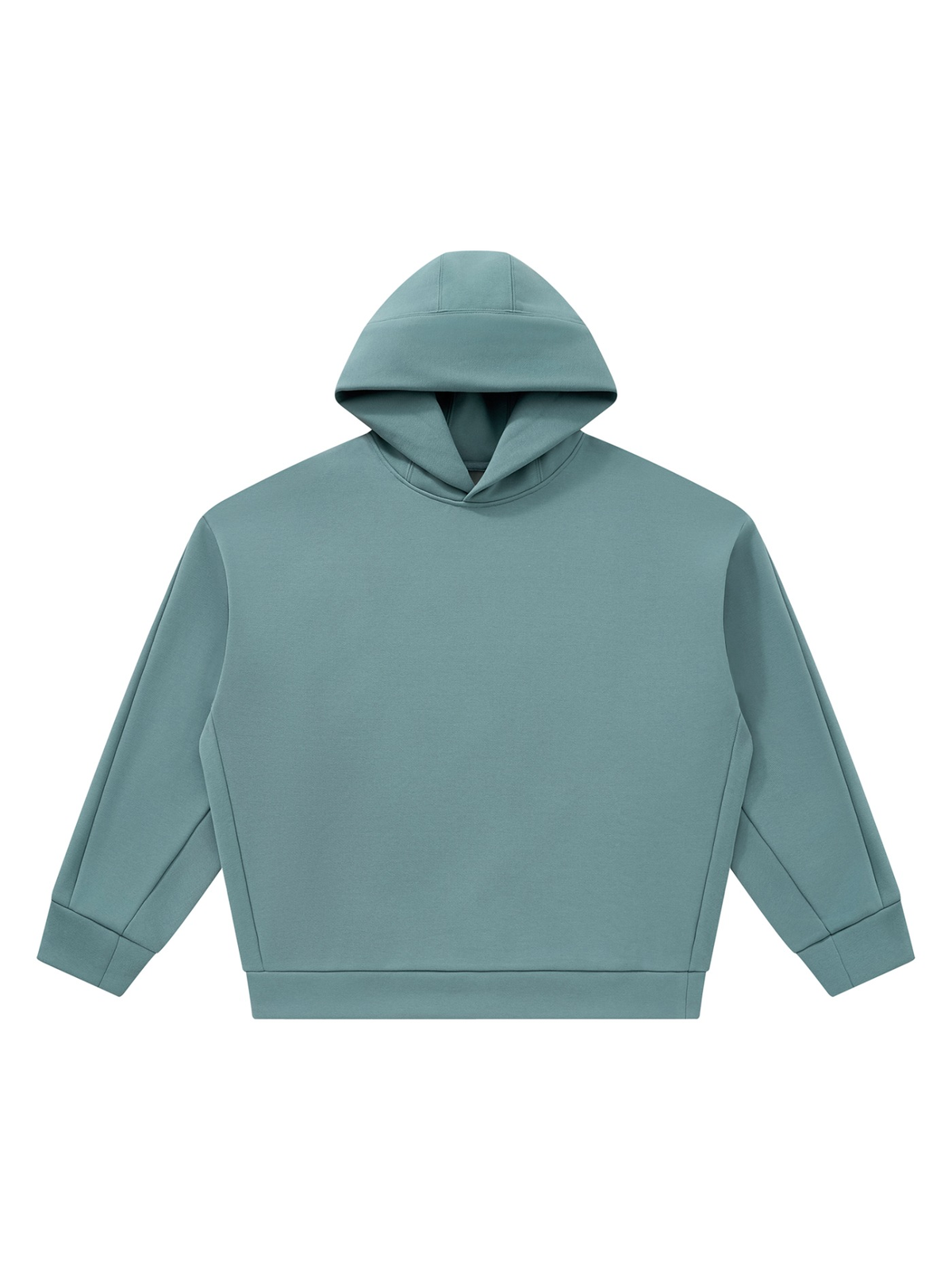 Unisex heavyweight fleece boxy hoodie, front view on white. Marcel Afters