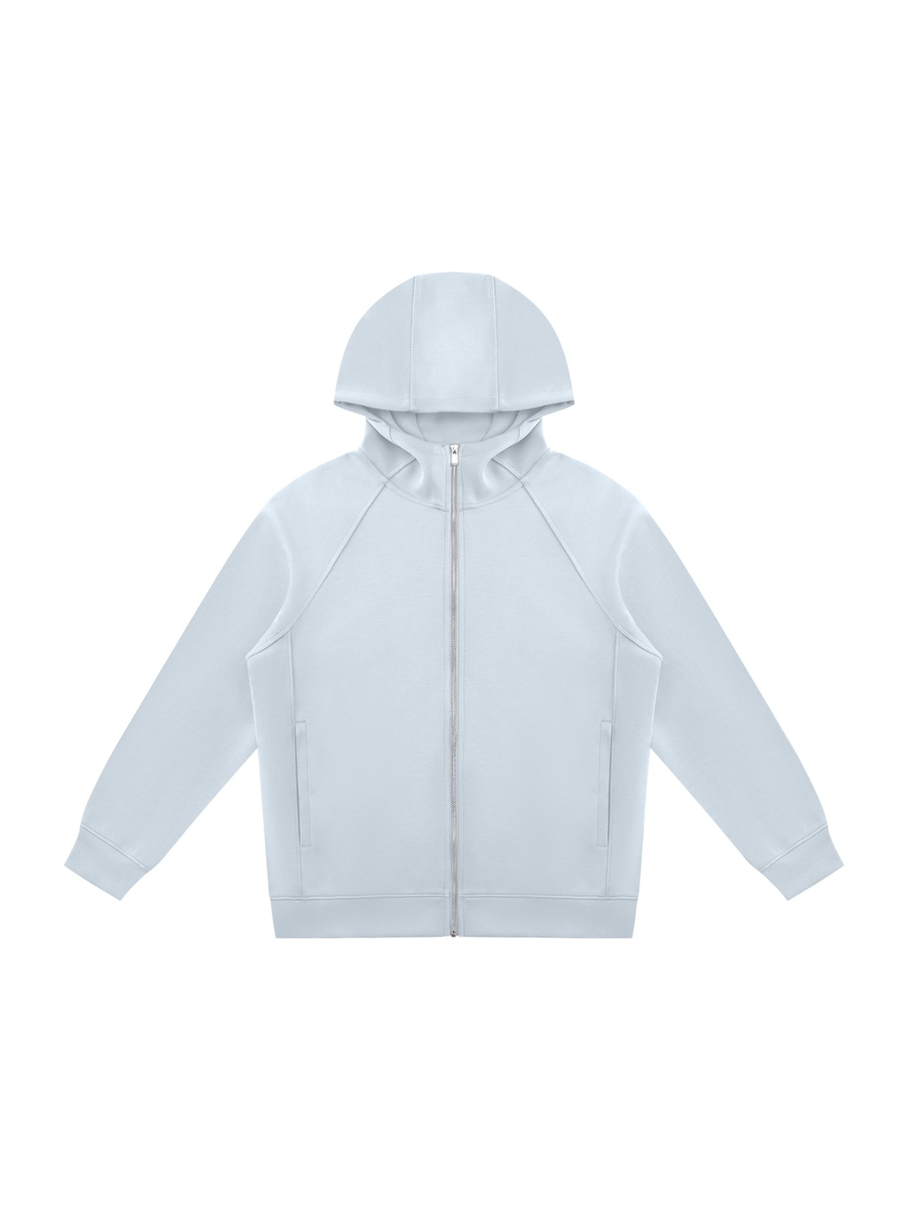 Raglan full zip hoodie in Light Blue, front view