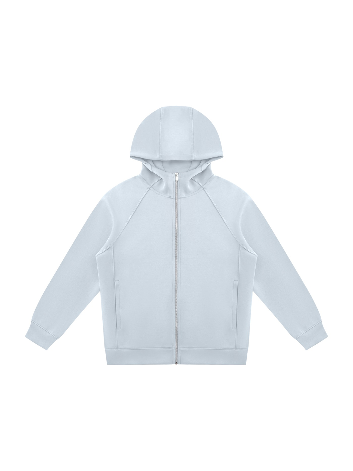 Raglan full zip hoodie in Light Blue, front view