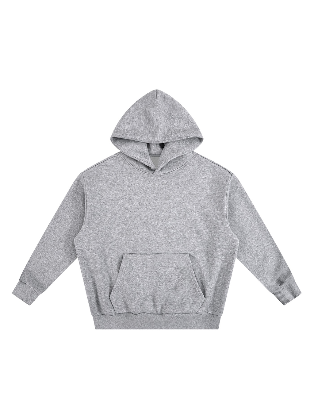 Unisex heavyweight boxy fleece hoodie in Flower Gray, front view on white. Marcel Afters
