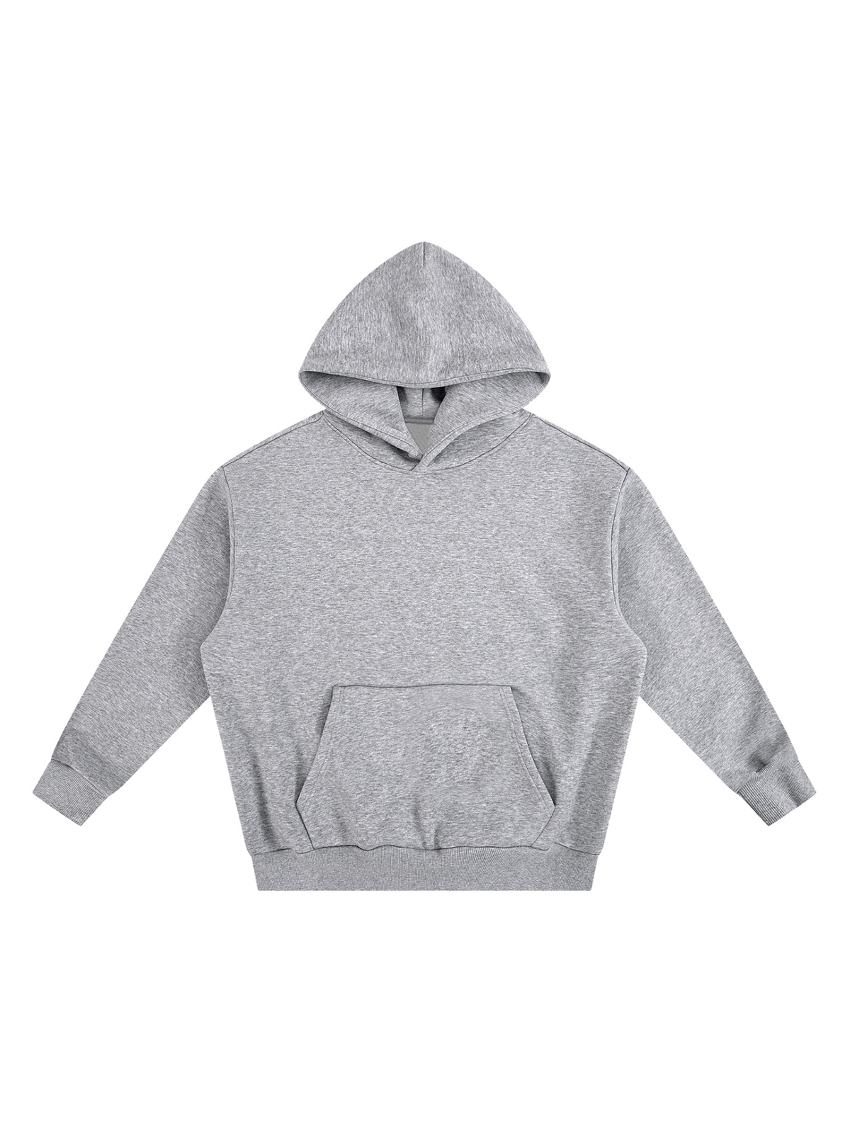 Unisex heavyweight boxy fleece hoodie in Flower Gray, front view on white. Marcel Afters