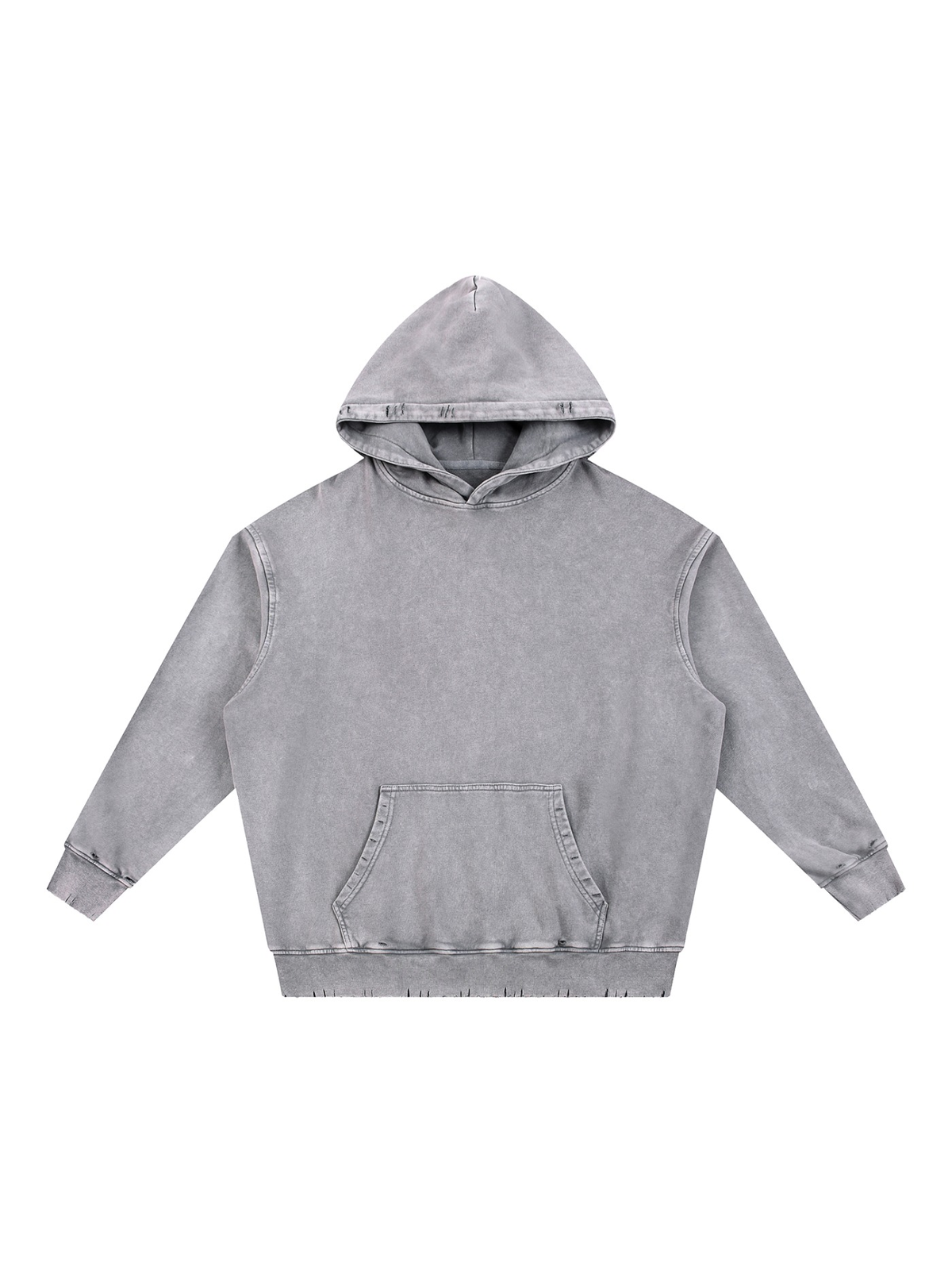 Snow Wash Hand-Frayed Heavyweight Hoodie in Light Gray, front view