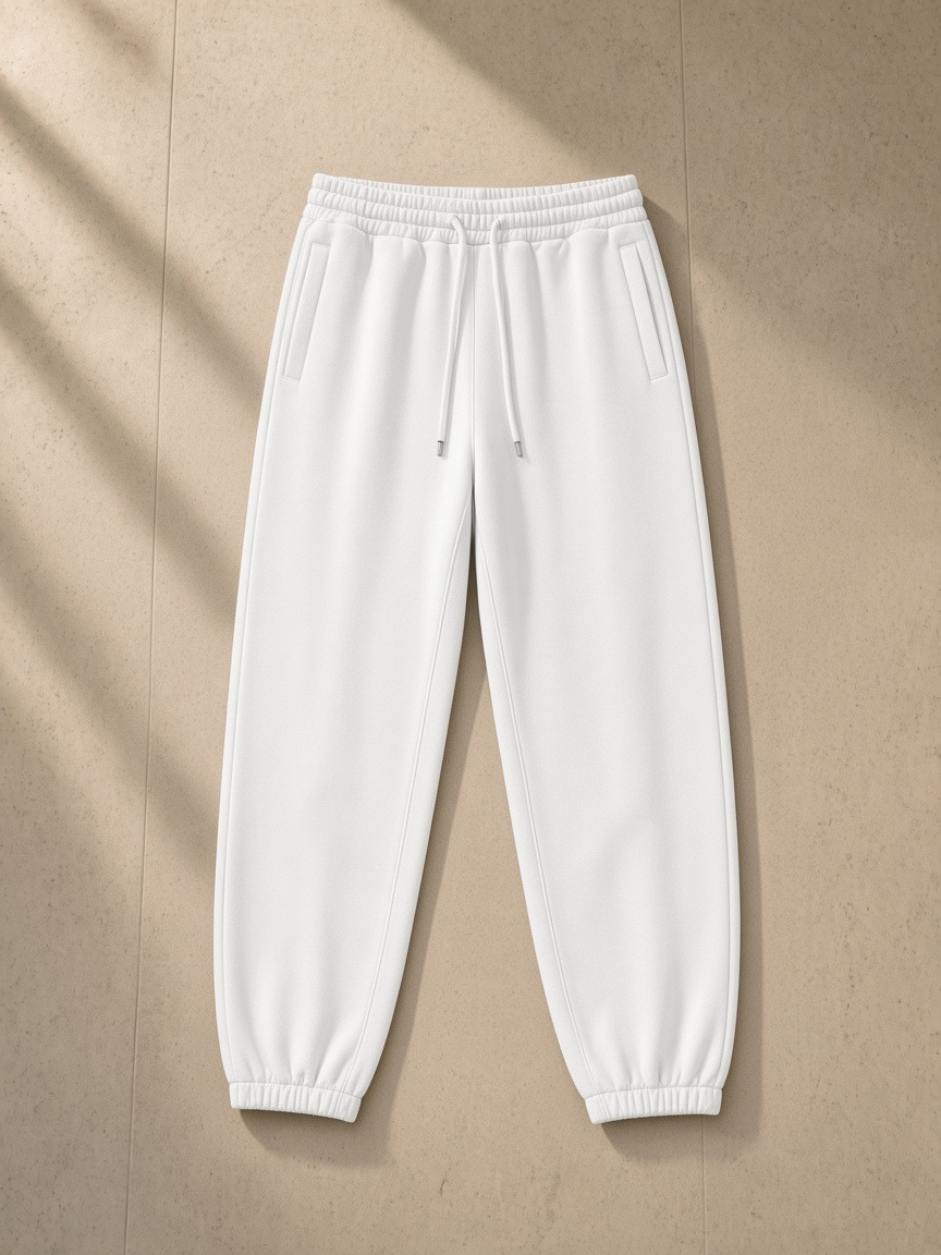 Front of the White Men's Heavyweight Fleece Joggers, laid flat