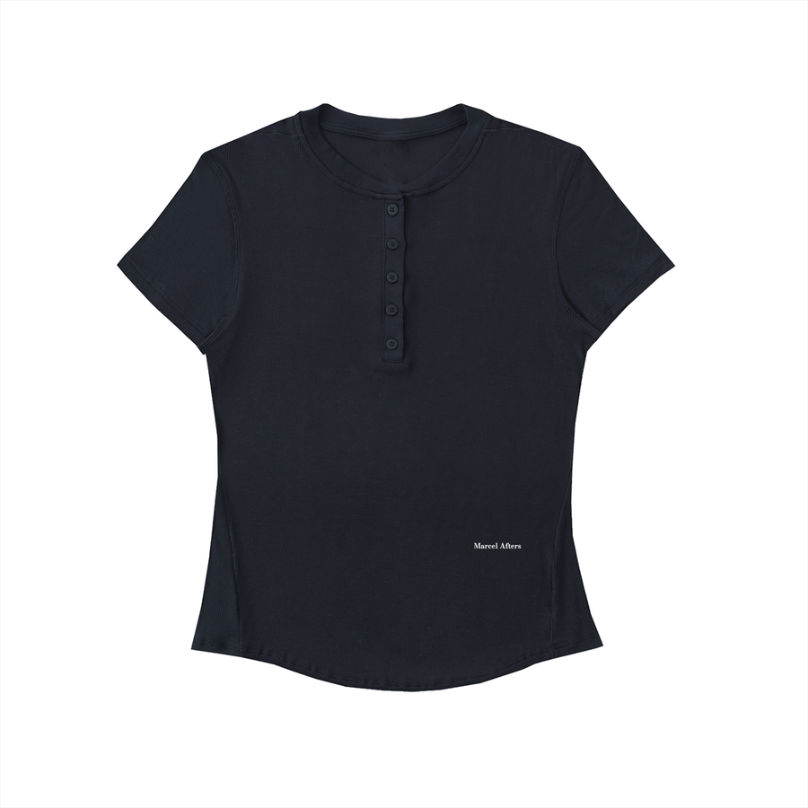 Modal bodycon henley shirt in Black, front view