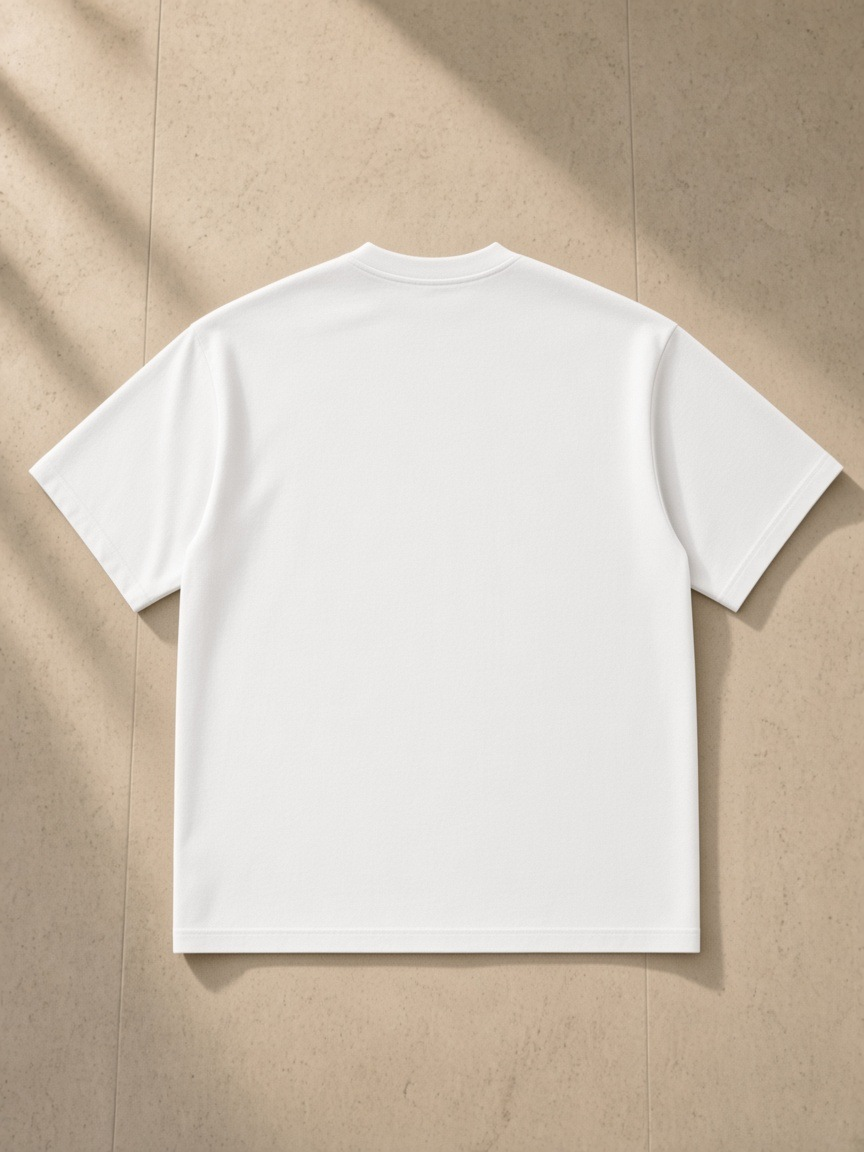 Back of the White Men's Heavyweight Earth Tone T-Shirt, laid flat