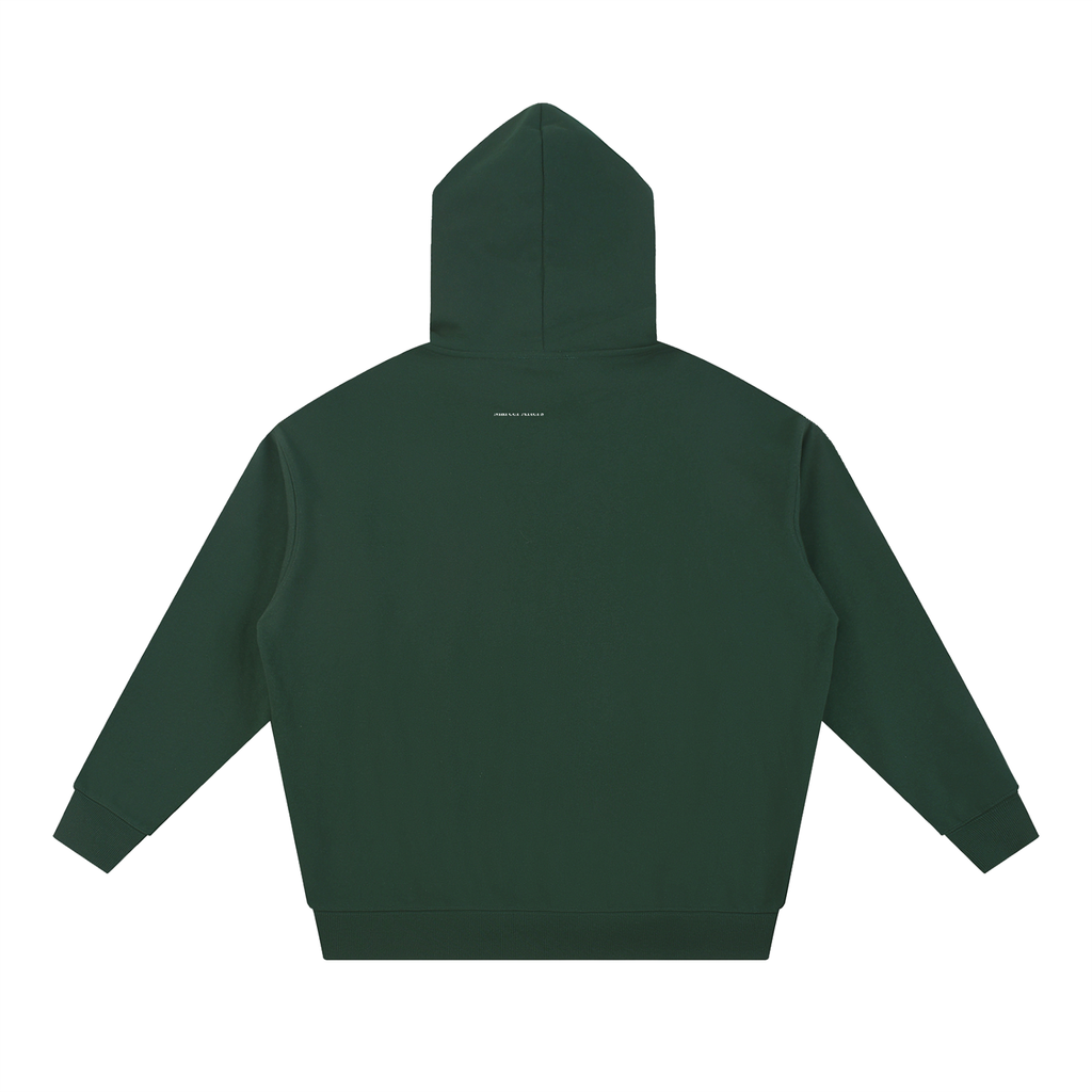 Essential heavyweight hoodie in Blackish Green, back view