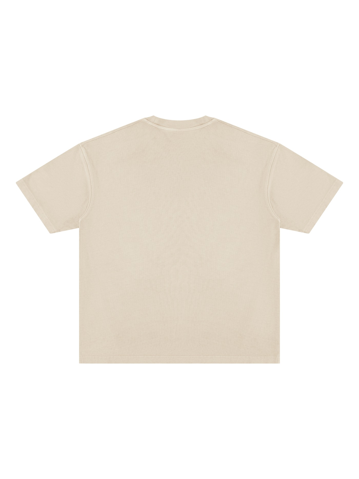 Unisex vintage wash paneling t-shirt in Apricot, back view on white. Marcel Afters