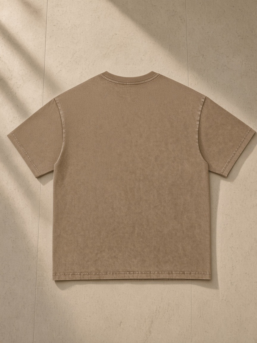 Back of the Coffee Snow Washed Heavyweight Oversize T-Shirt, laid flat