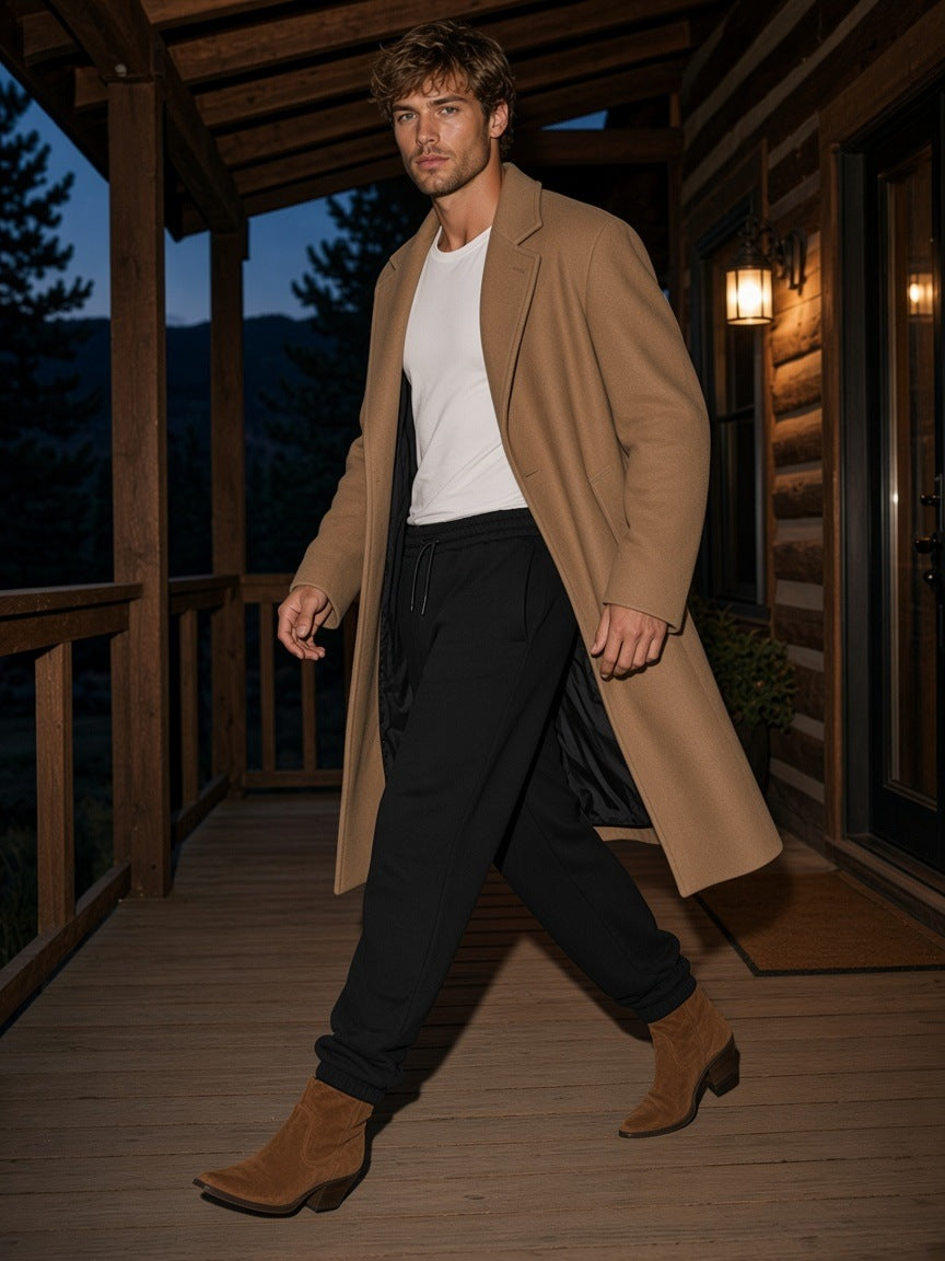 Fleeced Jogger Sweatpants in Black, à deux, worn by him