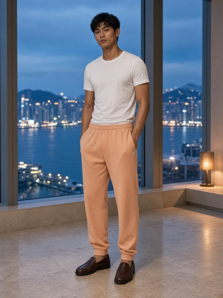 Marcel Afters Fleeced Jogger Sweatpants — Mild Apricot — model