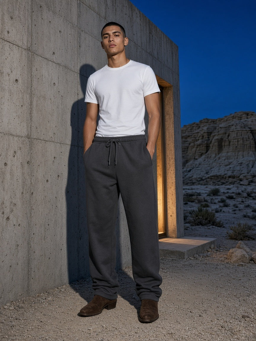 Heavyweight Fleece Sweatpants in Dark Gray, à deux, worn by him