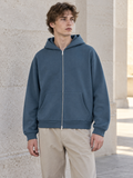 Drop Shoulder Full Zip Hoodie in Haze Blue, men model front view