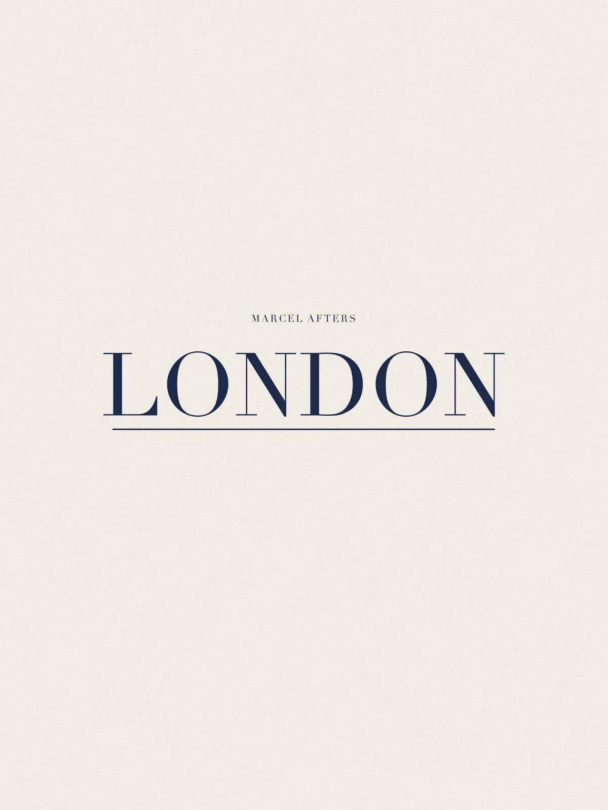 London artwork card: the city name set in navy Didot capitals over a fine rule