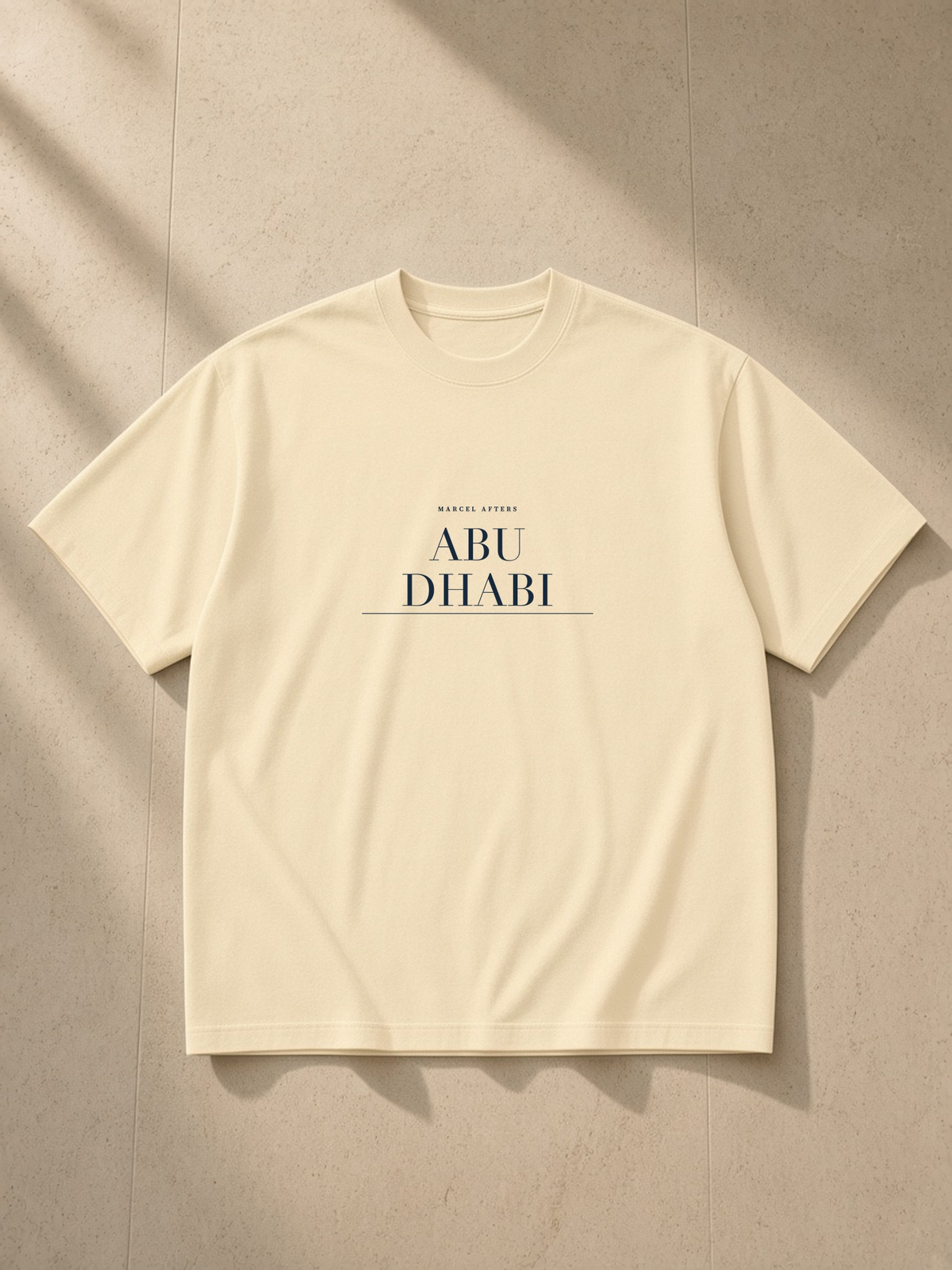 Abu Dhabi heavyweight drop-shoulder t-shirt by Marcel Afters in Apricot, front flat lay
