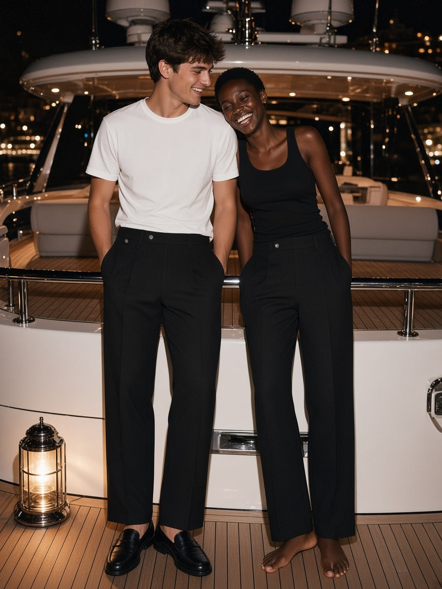Marcel Afters Adjustable Waist Straight-Leg Pants — Black — model