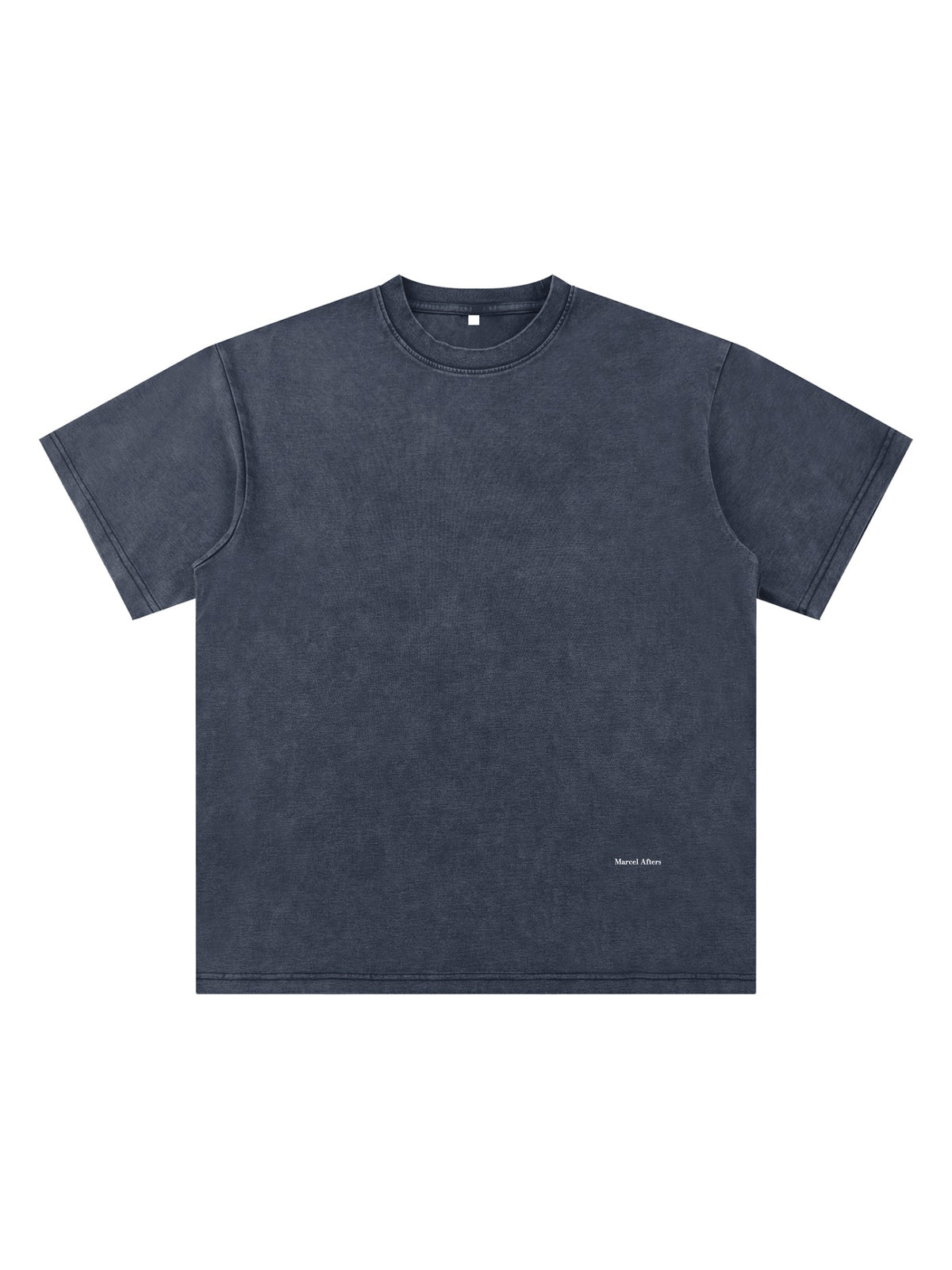 Marcel Afters Bamboo Slub Snow Washed T-Shirt in Navy Blue, laid flat