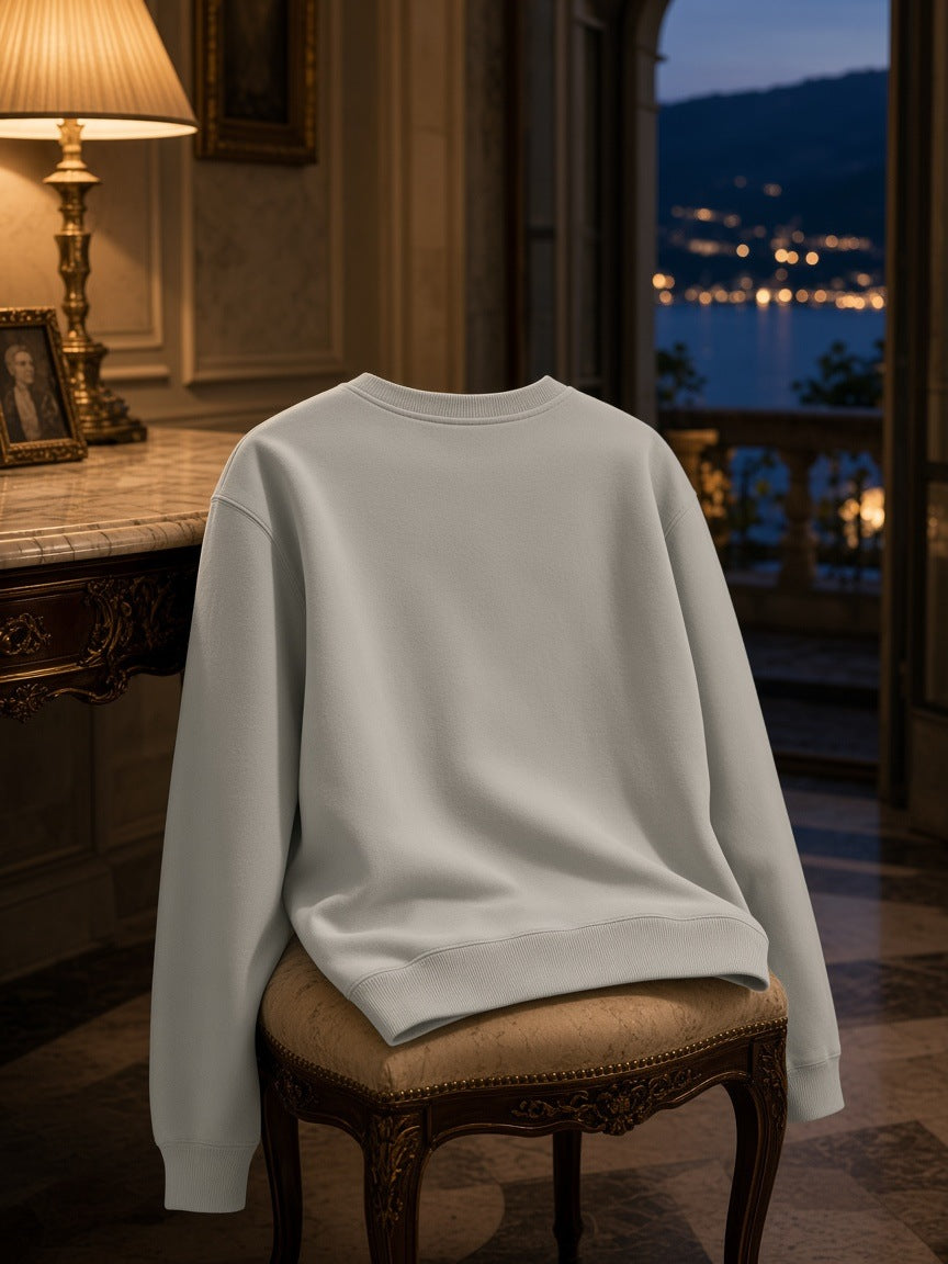 Marcel Afters Classic Cotton Sweatshirt in Lucent White, laid flat, interior