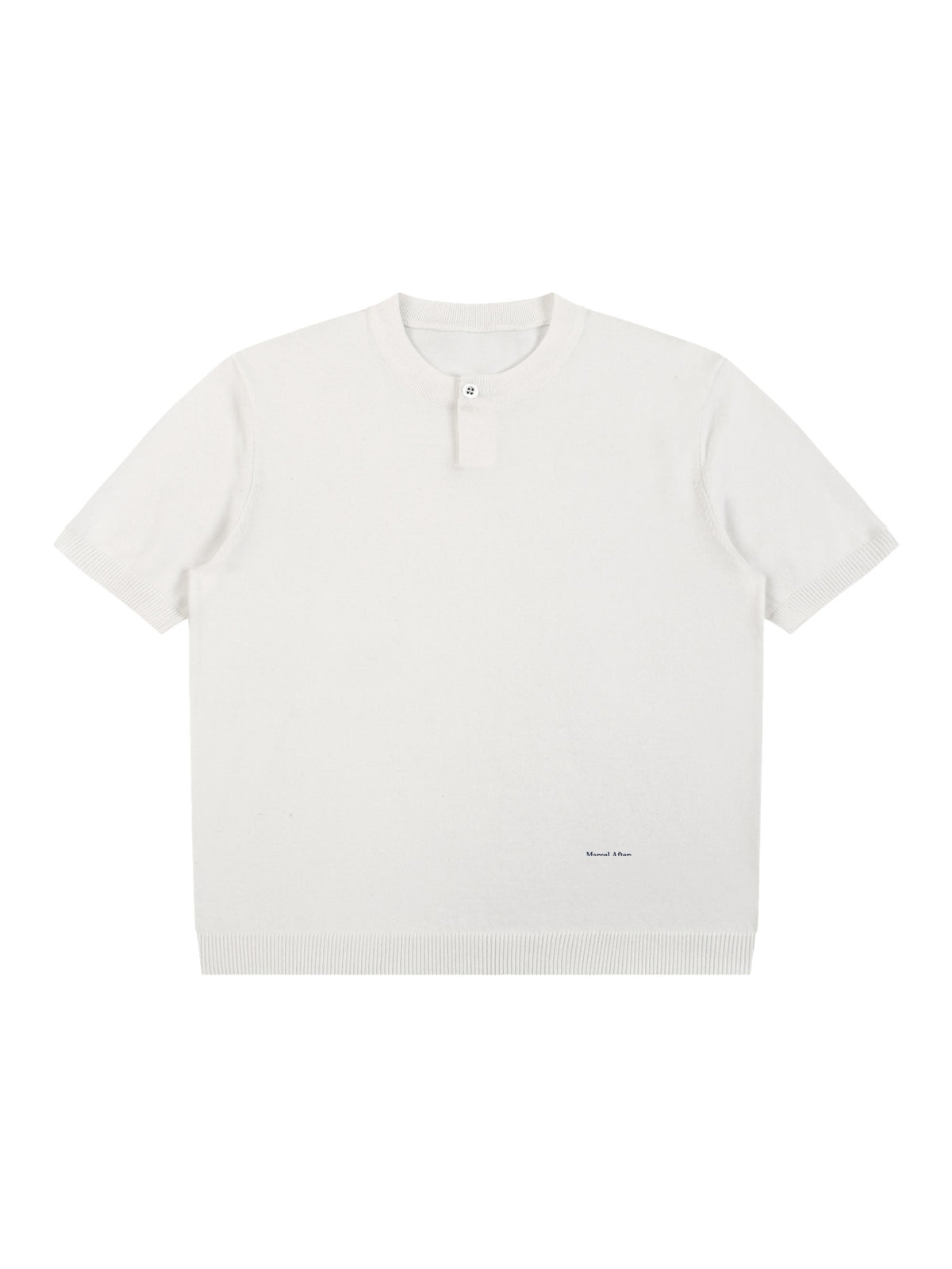 Marcel Afters Cotton Knit Short Sleeve Henley T-Shirt in White, laid flat
