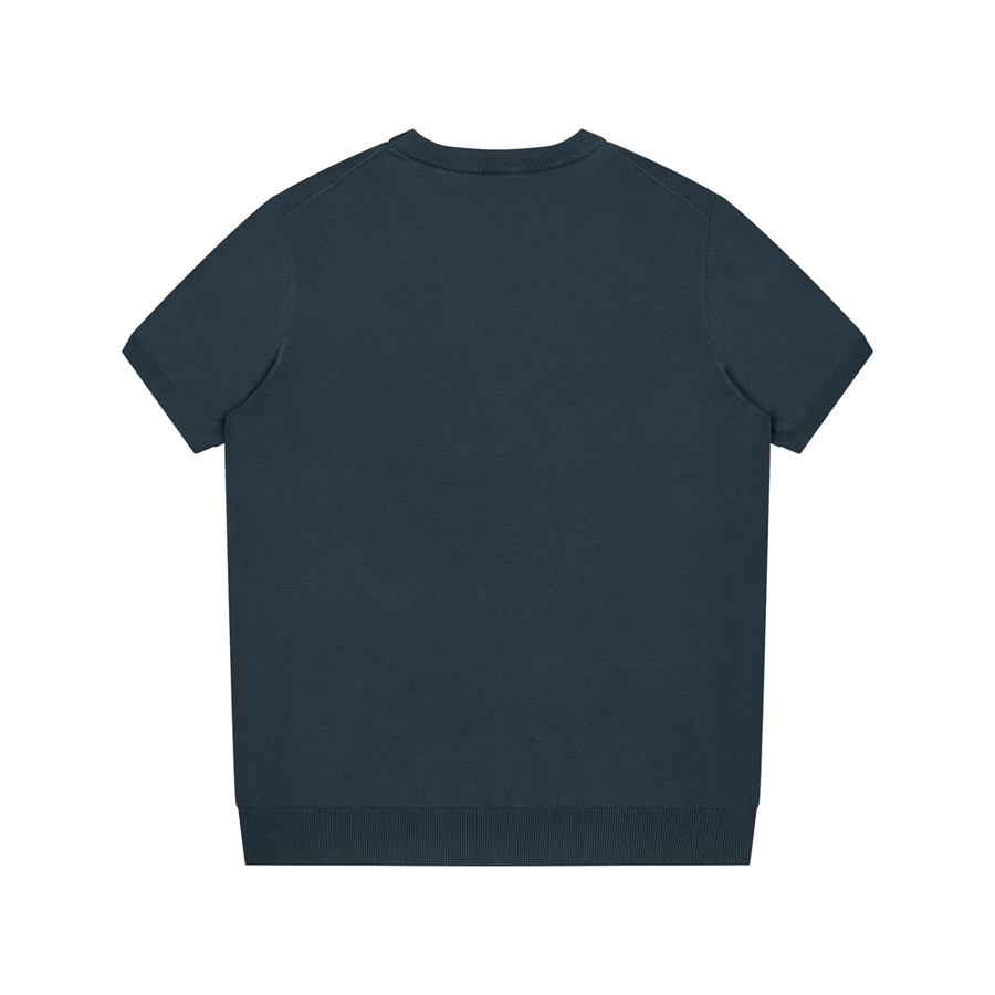 Marcel Afters Crewneck Knit T-Shirt in Black, laid flat