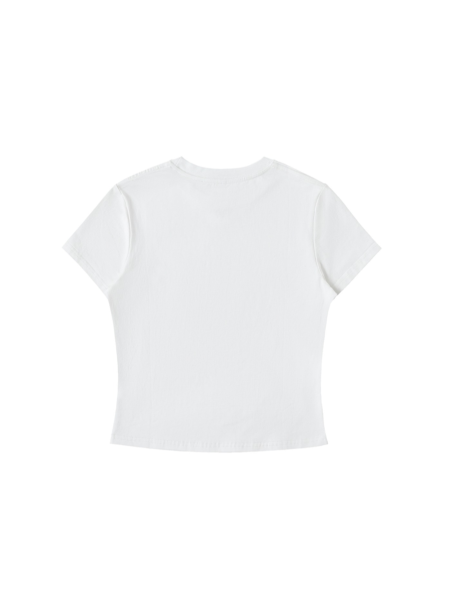 Marcel Afters Essential Bodycon Crewneck T-Shirt in White, laid flat