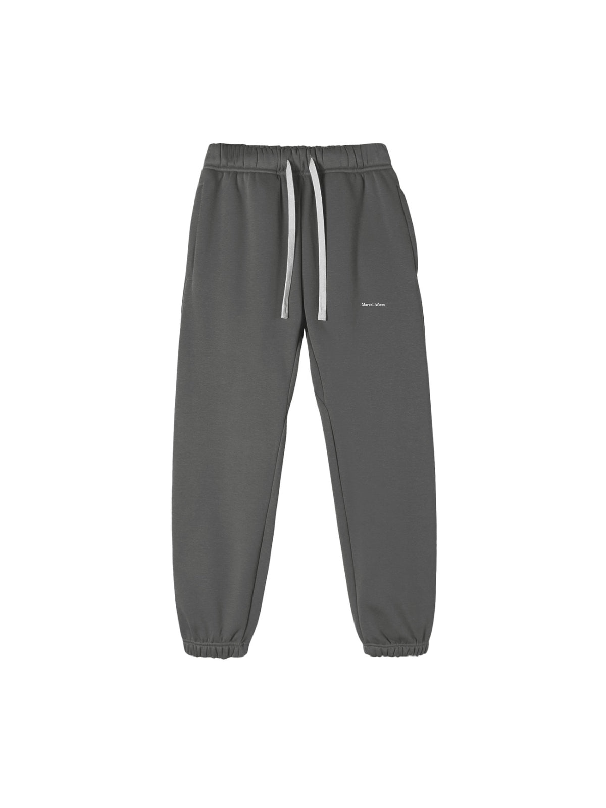Marcel Afters Essential Fleece Sweatpants in Cement Gray, laid flat