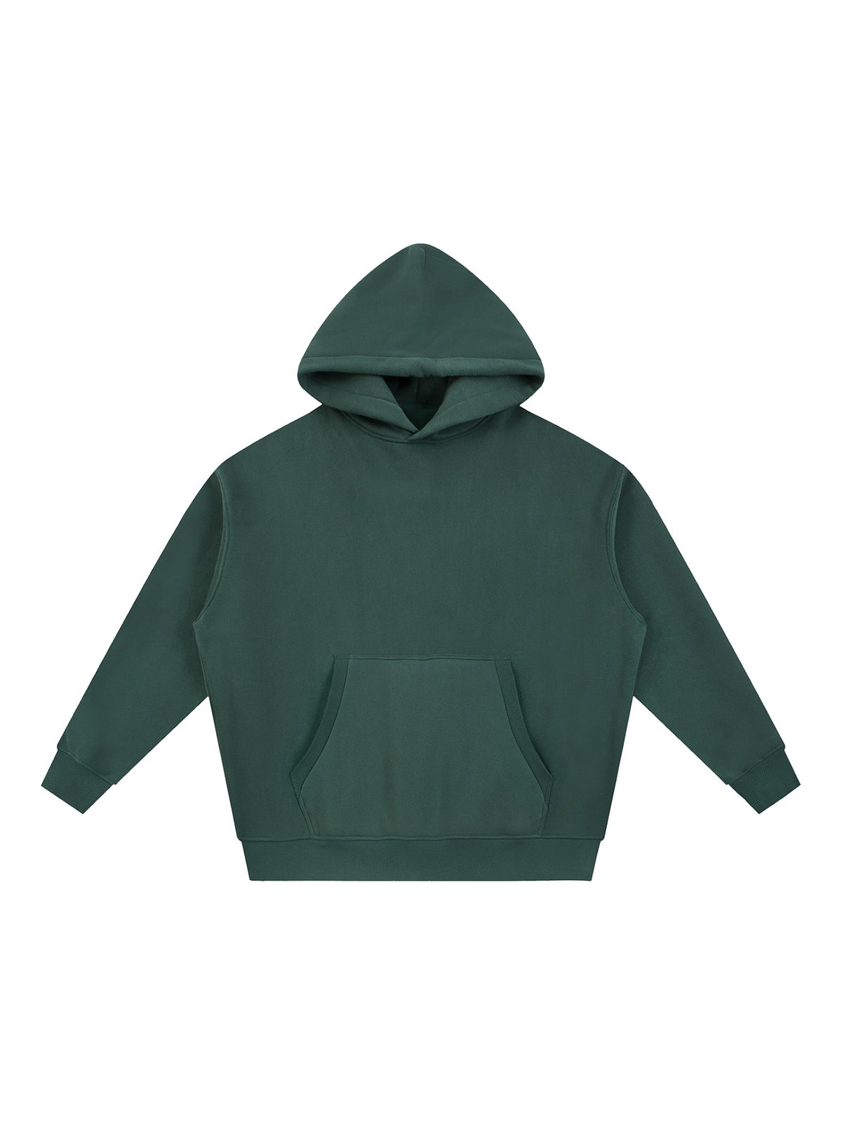 Marcel Afters Essential Oversized Boxy Fit Fleece Hoodie in Dark Green, laid flat