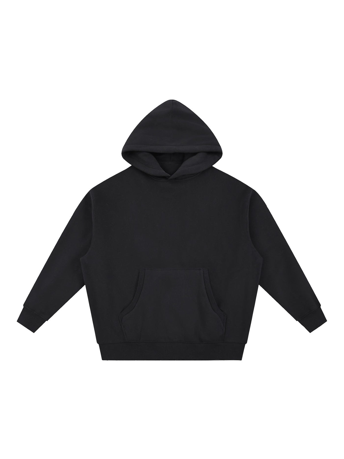 Marcel Afters Essential Oversized Boxy Fit Fleece Hoodie in Black, laid flat