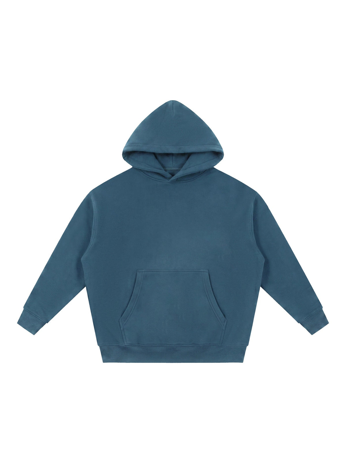 Marcel Afters Essential Oversized Boxy Fit Fleece Hoodie in Haze Blue, laid flat