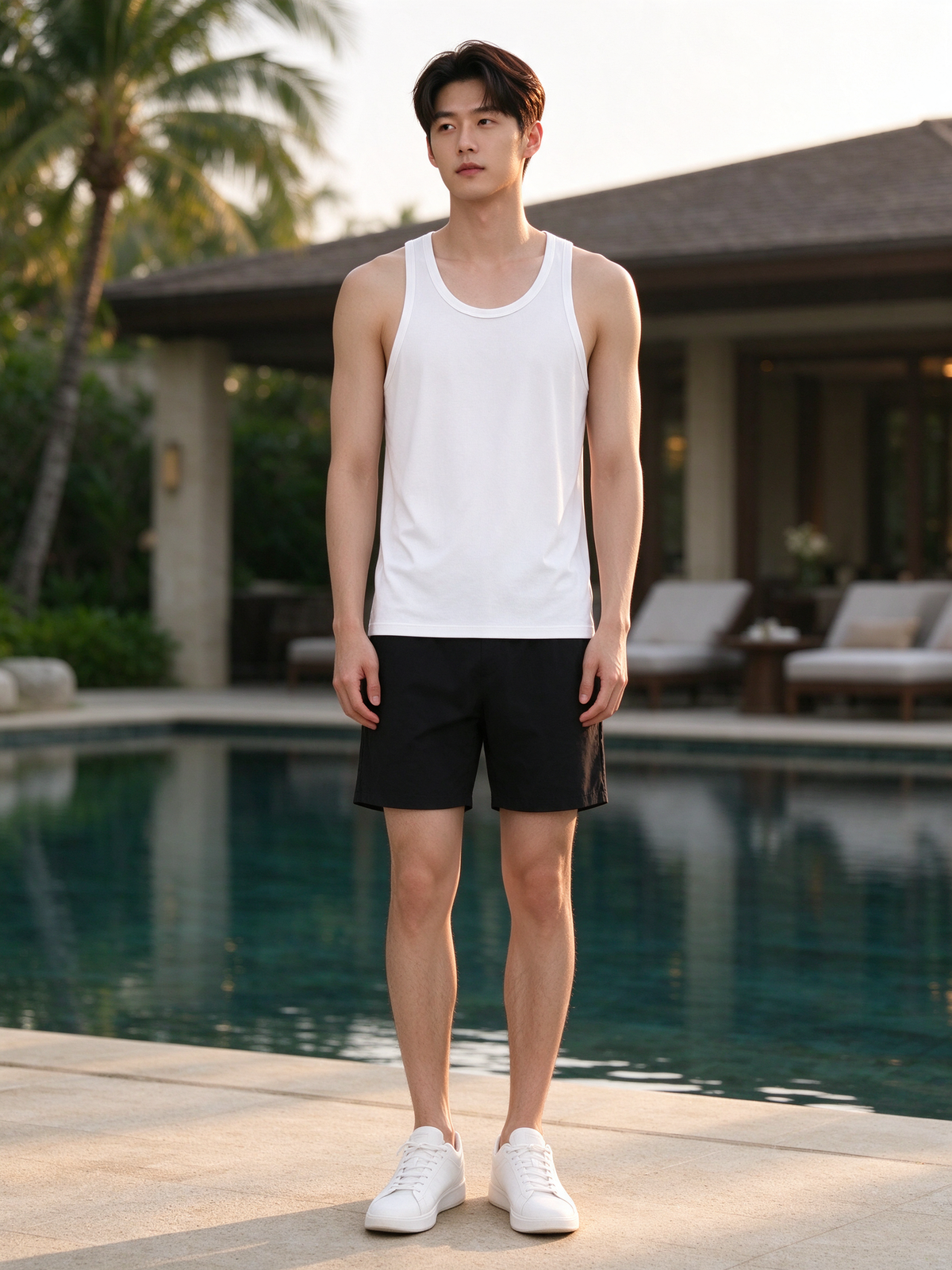 Man in the Essential Performance Tank Top in White