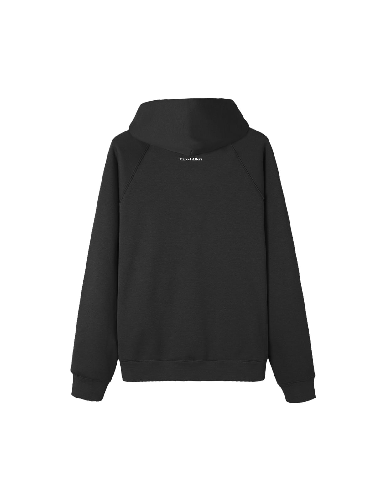 Marcel Afters Essential Raglan Sleeve Fleece Hoodie in Cement Gray, laid flat