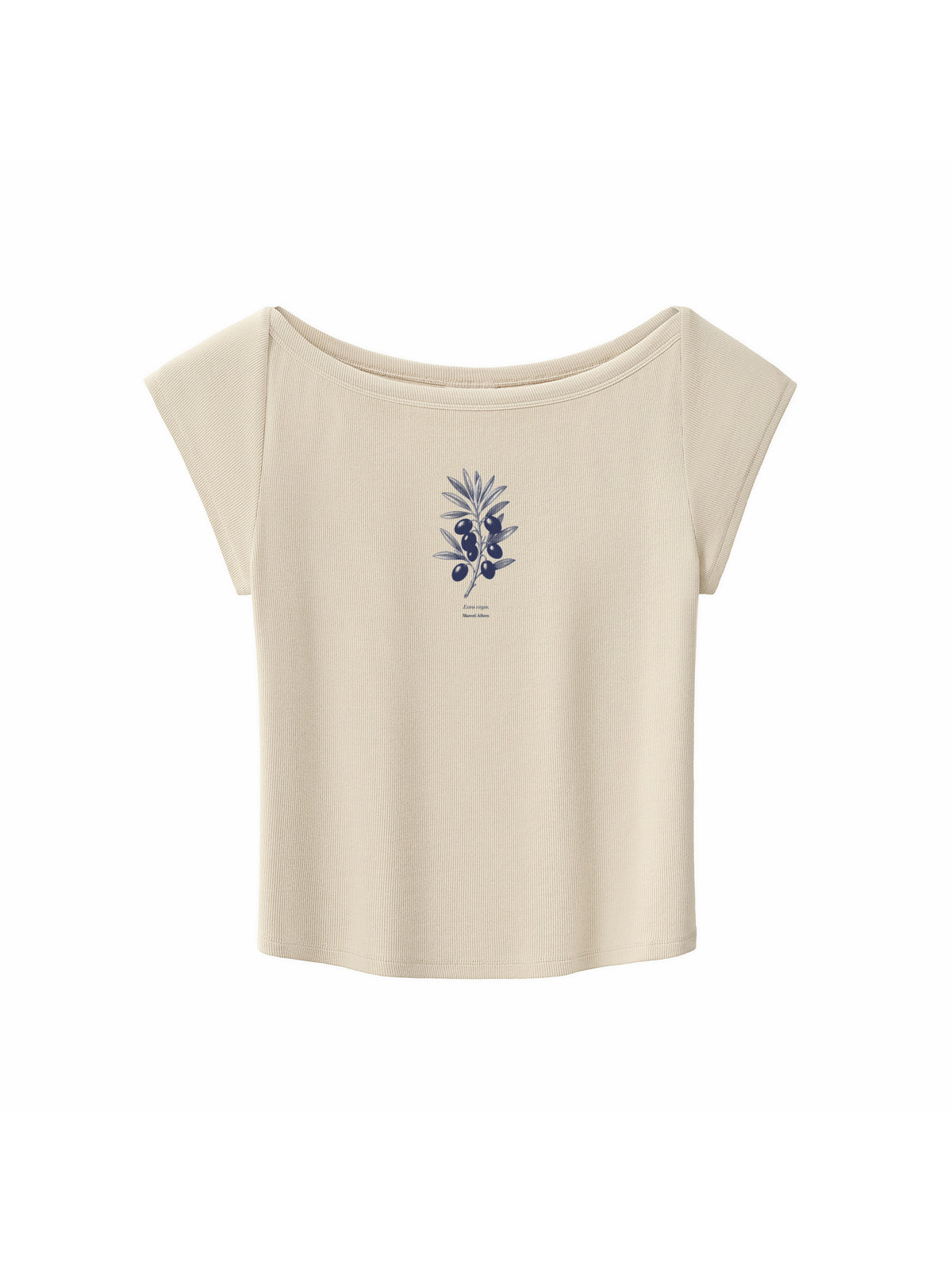 Extra Virgin Essential Wide Neck Baby T-shirt by Marcel Afters in Light Apricot, front flat lay