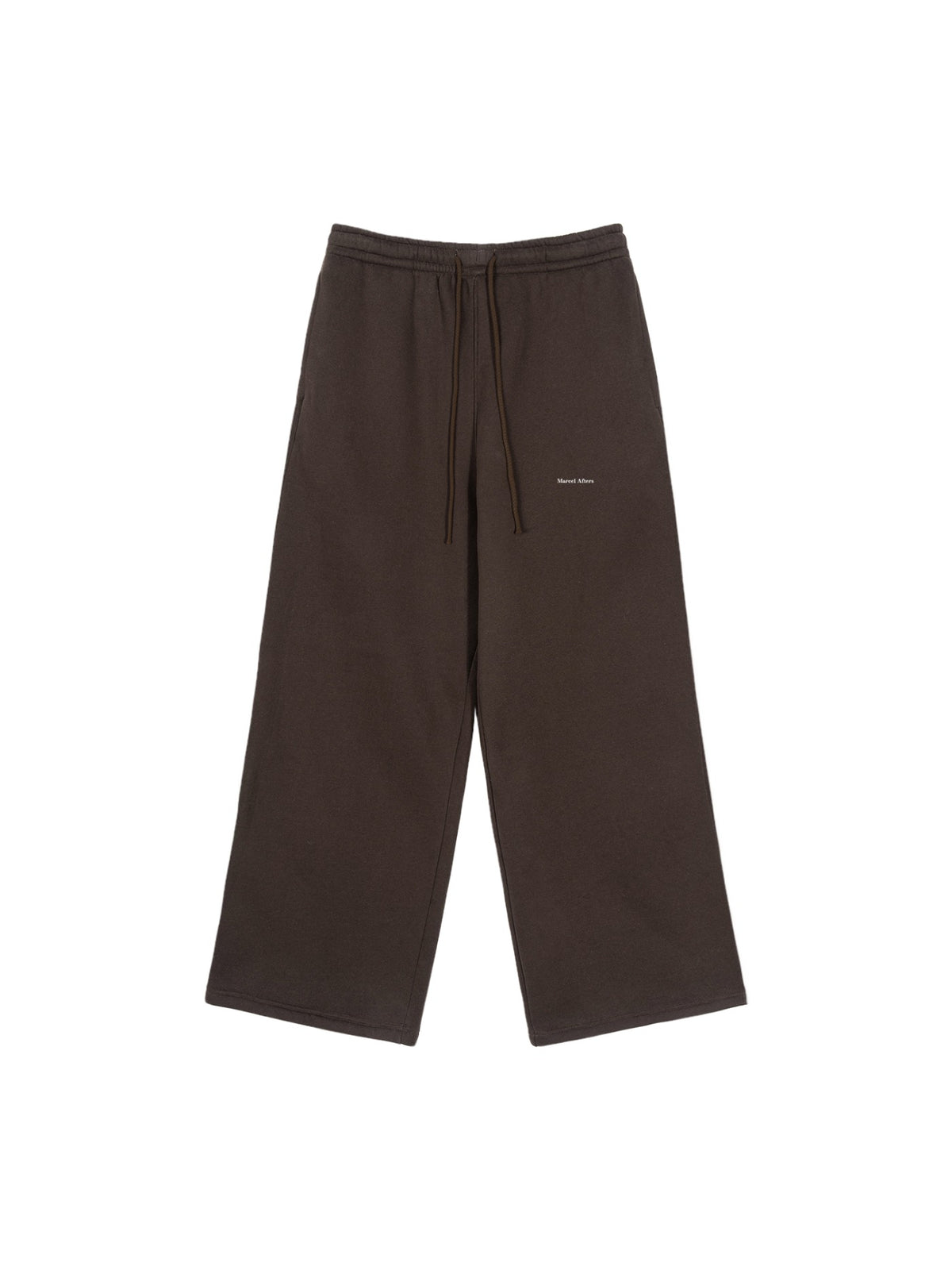 Marcel Afters Fleece Drawstring Straight-Leg Sweatpants in Brown, laid flat